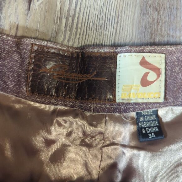 89 Davoucci Mens Loose Fit Heavy Duty Leather Jean Pant 34 X 34 Brown Vintage - Picture 5 of 16